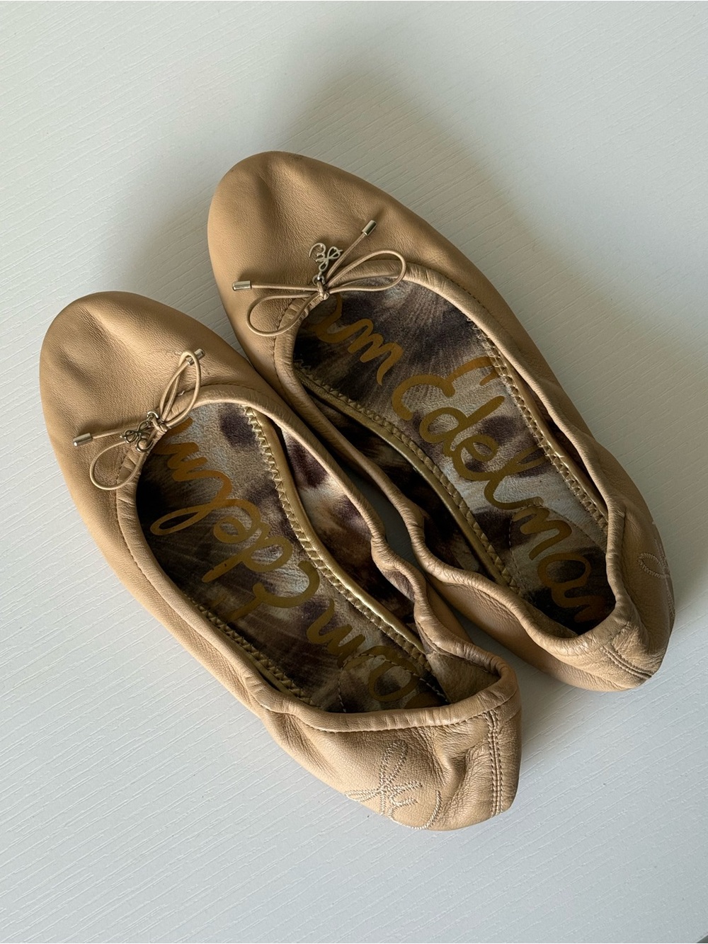 Sam Edelman Tan Leather Ballet Flats with Bow